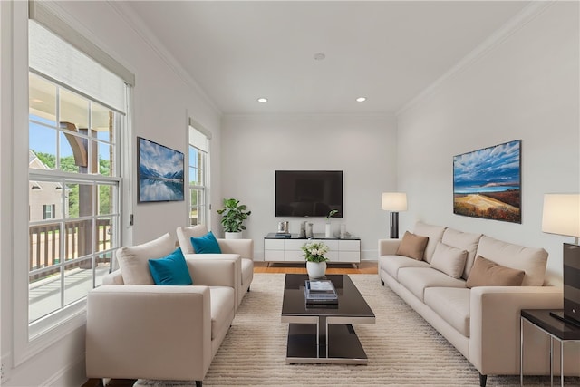 740 Enoree River Pl, Greer, SC 29651 - living area featuring plenty of natural light, ornamental molding, recessed lighting, and wood finished floors