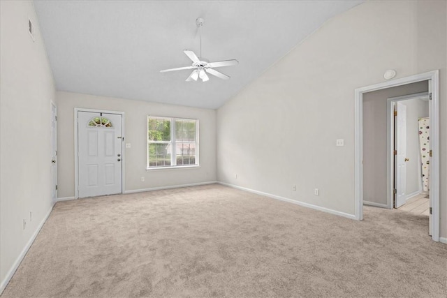 544 Holly Run Ct, Spartanburg, SC 29303 - unfurnished living room featuring carpet floors, a ceiling fan, and high vaulted ceiling