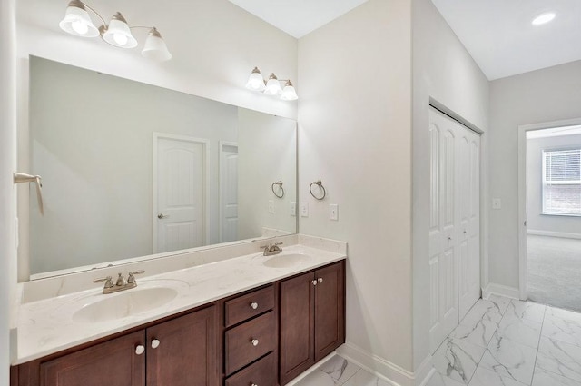618 Motor Boat Way, Seneca, SC 29672 - full bath with marble look tile flooring, double vanity, and a closet