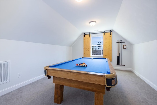 618 Motor Boat Way, Seneca, SC 29672 - recreation room featuring vaulted ceiling, carpet floors, and billiards