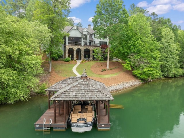 264 Featherstone Dr, Sunset, SC 29685 - dock with a water view, boat lift, and a balcony