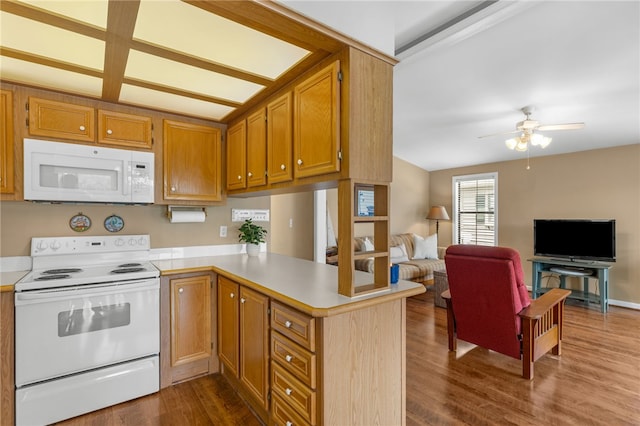 1230 Melton Rd Unit 24, West Union, SC 29696 - kitchen featuring white appliances, light countertops, ceiling fan, and dark wood-type flooring