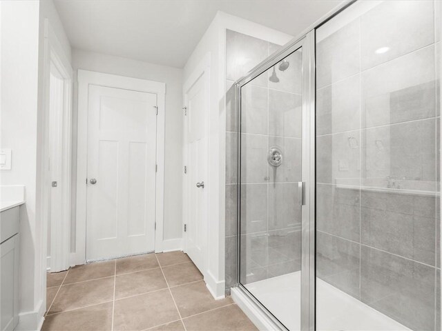 791 Burghley Cir, Greer, SC 29651 - full bathroom with vanity, tile patterned floors, and a stall shower