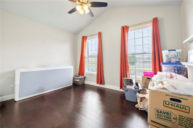 100 Dartford Ct, Easley, SC 29642 - bedroom featuring multiple windows, vaulted ceiling, wood finished floors, and ceiling fan