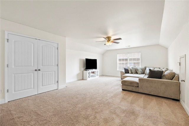 100 Dartford Ct, Easley, SC 29642 - carpeted living area with a ceiling fan and vaulted ceiling