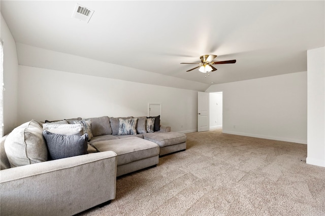 100 Dartford Ct, Easley, SC 29642 - living area with light colored carpet, ceiling fan, and vaulted ceiling