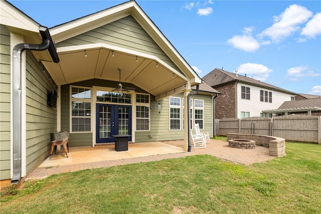 100 Dartford Ct, Easley, SC 29642 - rear view of house featuring a fire pit, a patio, ceiling fan, and french doors