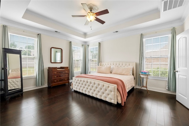 100 Dartford Ct, Easley, SC 29642 - bedroom with a raised ceiling, ornamental molding, hardwood / wood-style flooring, and ceiling fan