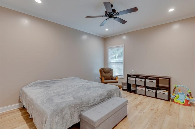 5120 Sunset Rdg, Easley, SC 29642 - bedroom with wood finished floors, recessed lighting, ornamental molding, and a ceiling fan