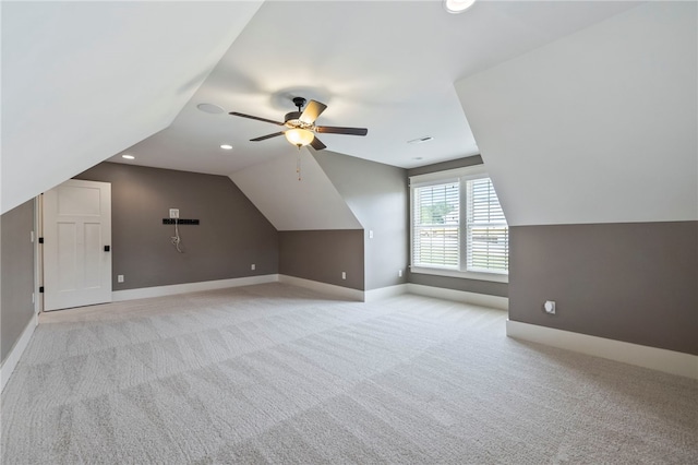 1219 Old Mill Rd, Easley, SC 29642 - bonus room featuring light colored carpet, a ceiling fan, lofted ceiling, and recessed lighting