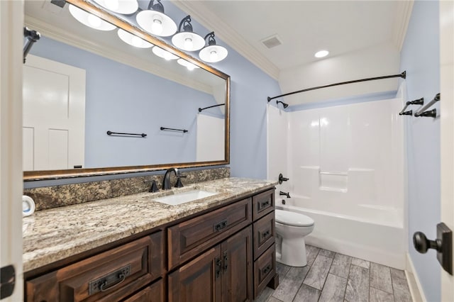 1219 Old Mill Rd, Easley, SC 29642 - bathroom featuring wood finished floors, vanity, crown molding, and bathing tub / shower combination