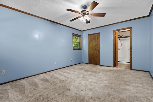 320 Whitfield Dr, Pendleton, SC 29670 - unfurnished bedroom with crown molding, carpet flooring, a textured ceiling, connected bathroom, and ceiling fan