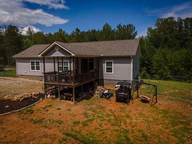 190 Edward Ln, Walhalla, SC 29691 - rear view of property with a wooden deck, a shingled roof, crawl space, and a wooded view