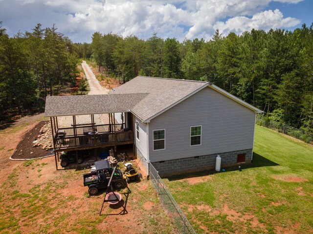 190 Edward Ln, Walhalla, SC 29691 - back of property featuring crawl space, a forest view, a deck, and a shingled roof