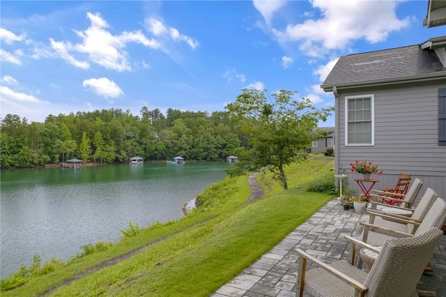 1230 Melton Rd # 64, West Union, SC 29696 - view of grassy yard with a water view, a patio, and a forest view