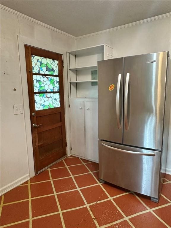 114 Bonnie Brae Ln, Walhalla, SC 29691 - kitchen featuring freestanding refrigerator and ornamental molding