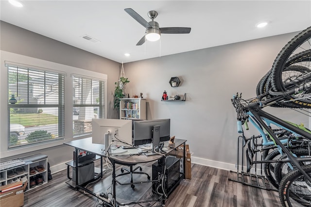 210 Obsidian Ct, Simpsonville, SC 29680 - home office with a ceiling fan, wood finished floors, and recessed lighting