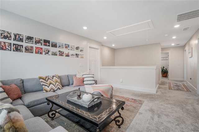210 Obsidian Ct, Simpsonville, SC 29680 - carpeted living room with attic access and recessed lighting