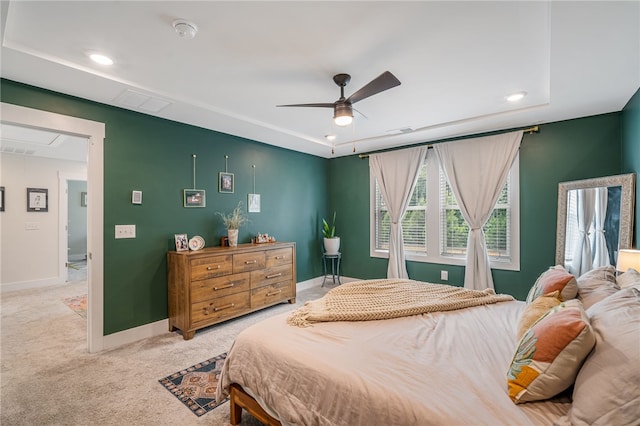 210 Obsidian Ct, Simpsonville, SC 29680 - bedroom featuring attic access, light carpet, recessed lighting, and a ceiling fan