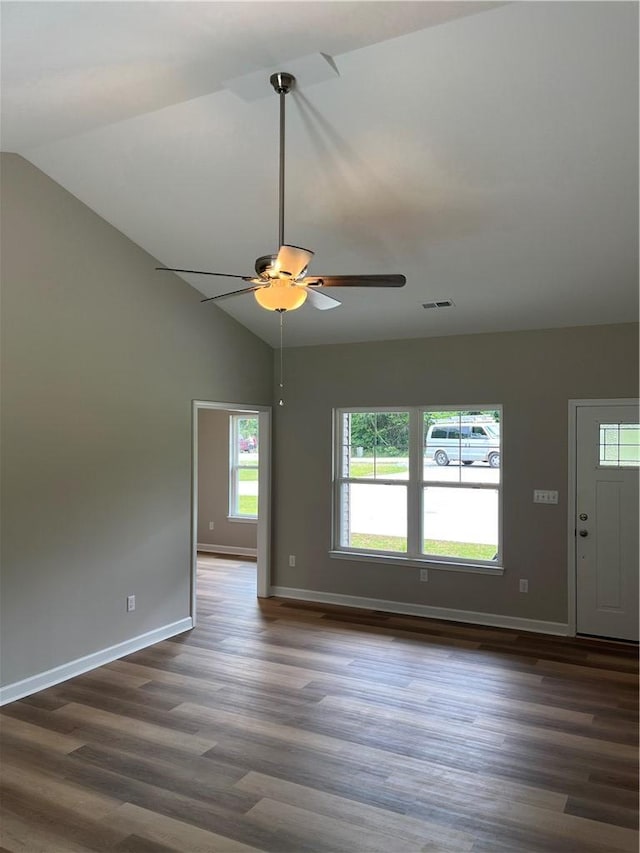412 Leatherdale Rd, Iva, SC 29655 - spare room with lofted ceiling, dark wood finished floors, and ceiling fan