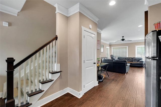 101 W Ln Unit 1000, Clemson, SC 29631 - stairs with ceiling fan, ornamental molding, wood finished floors, and recessed lighting