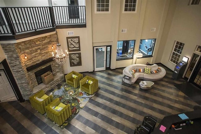 230 Campus Dr Unit E, Central, SC 29630 - living room featuring a high ceiling and a fireplace