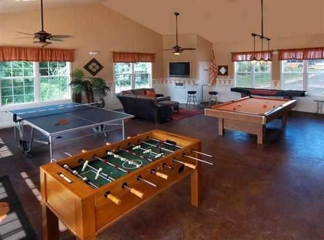 190 University Village Dr Unit G, Central, SC 29630 - recreation room featuring a ceiling fan, pool table, and high vaulted ceiling