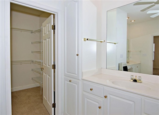 200 Smithfield Dr, Anderson, SC 29621 - bathroom with vanity, ceiling fan, a walk in closet, and recessed lighting