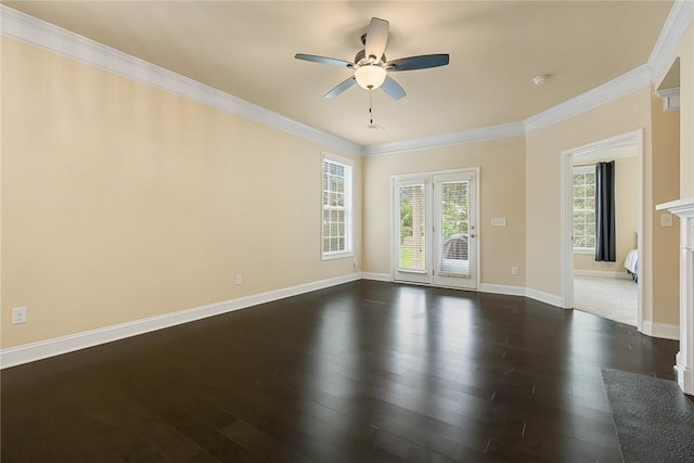 137 Golden Eagle Ln, Anderson, SC 29621 - empty room featuring crown molding, a ceiling fan, dark wood-type flooring, and a smoke detector