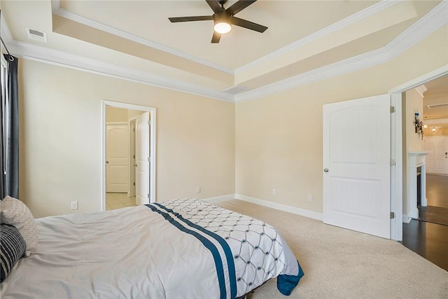 137 Golden Eagle Ln, Anderson, SC 29621 - carpeted bedroom with ornamental molding, a raised ceiling, and ceiling fan