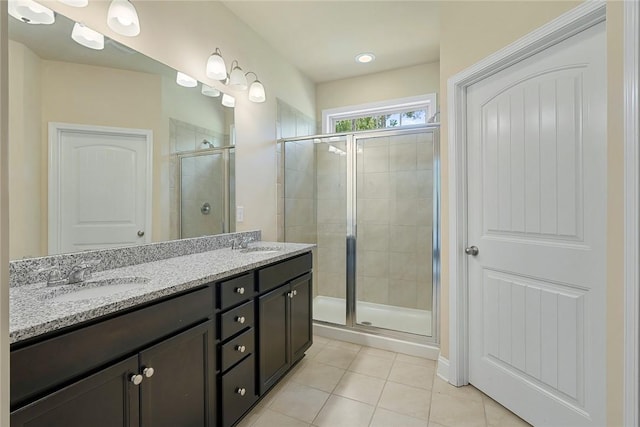 137 Golden Eagle Ln, Anderson, SC 29621 - full bathroom with tile patterned flooring, a stall shower, and double vanity