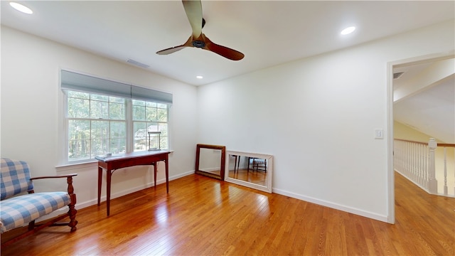 203 Ashley Rd, Clemson, SC 29631 - living area featuring a ceiling fan, wood finished floors, and recessed lighting