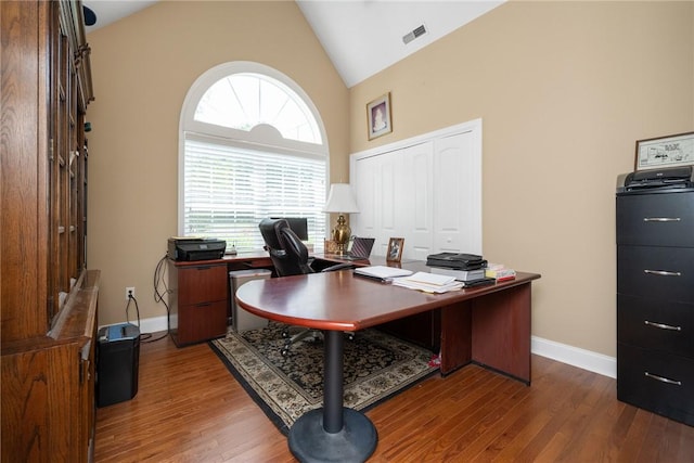 1339 Griffin Mill Rd, Easley, SC 29640 - office area with wood finished floors and high vaulted ceiling