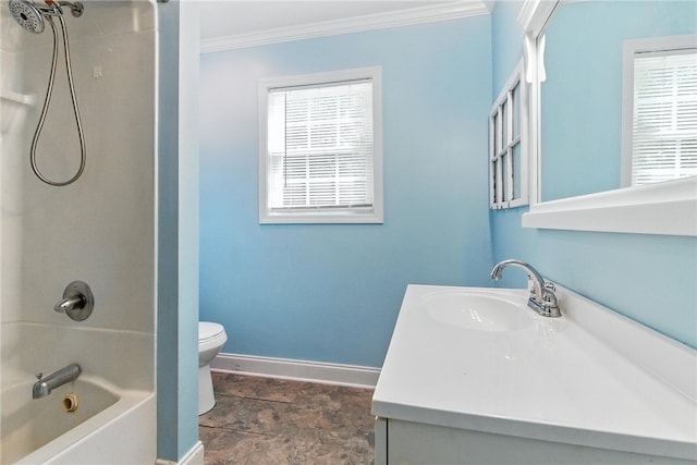 159 Rabbit Rd, Pickens, SC 29671 - bathroom featuring crown molding, bathing tub / shower combination, vanity, and stone finish flooring