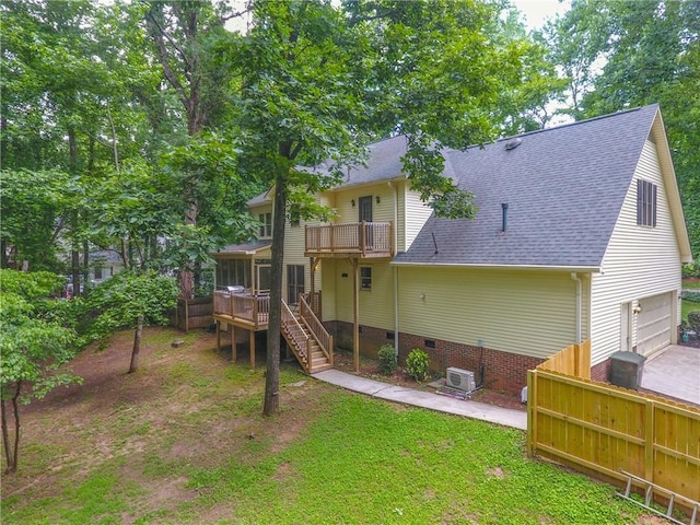111 Halifax Rd, Easley, SC 29642 - rear view of property with roof with shingles, a balcony, an attached garage, stairs, and a wooden deck