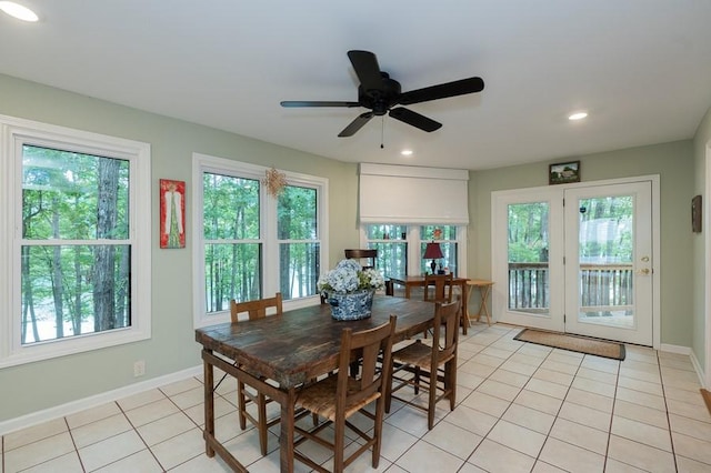 227 E Clearwater Shores Rd, Fair Play, SC 29643 - dining space with healthy amount of natural light, light tile patterned floors, ceiling fan, and recessed lighting