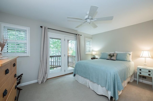 227 E Clearwater Shores Rd, Fair Play, SC 29643 - bedroom with access to outside, light carpet, and ceiling fan