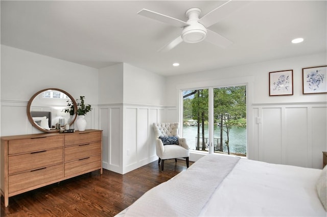 36 Mizzen Ln, Salem, SC 29676 - bedroom with a decorative wall, access to outside, dark wood-style floors, wainscoting, and recessed lighting