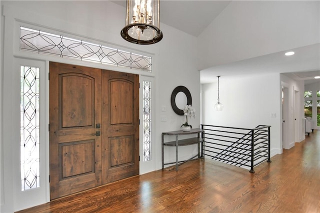 36 Mizzen Ln, Salem, SC 29676 - entryway with wood finished floors, a chandelier, and high vaulted ceiling