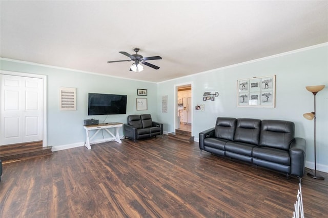 208 Springview Dr, Anderson, SC 29625 - living room featuring wood finished floors, ceiling fan, and ornamental molding