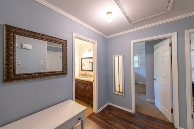 208 Springview Dr, Anderson, SC 29625 - hallway with dark wood-style flooring and crown molding