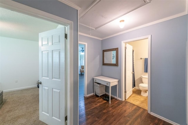 208 Springview Dr, Anderson, SC 29625 - hall featuring attic access, crown molding, and dark wood finished floors