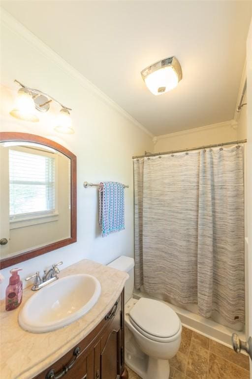 208 Springview Dr, Anderson, SC 29625 - bathroom with vanity, ornamental molding, and a shower with shower curtain
