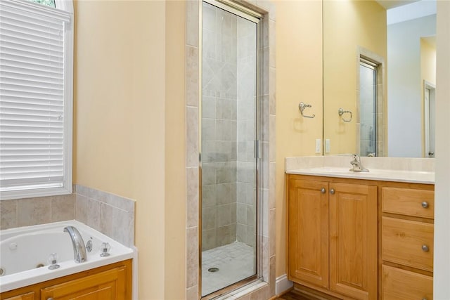 223 Inlet Pointe Dr, Anderson, SC 29625 - bathroom with a stall shower, a tub with jets, and vanity