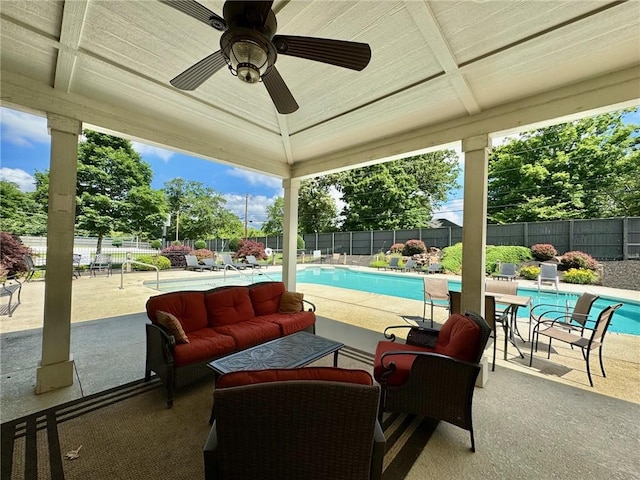 209 Calhoun St Unit 402, Clemson, SC 29631 - fenced backyard featuring a community pool, a patio, and ceiling fan