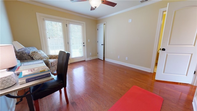 209 Calhoun St Unit 402, Clemson, SC 29631 - home office featuring crown molding, ceiling fan, and wood finished floors