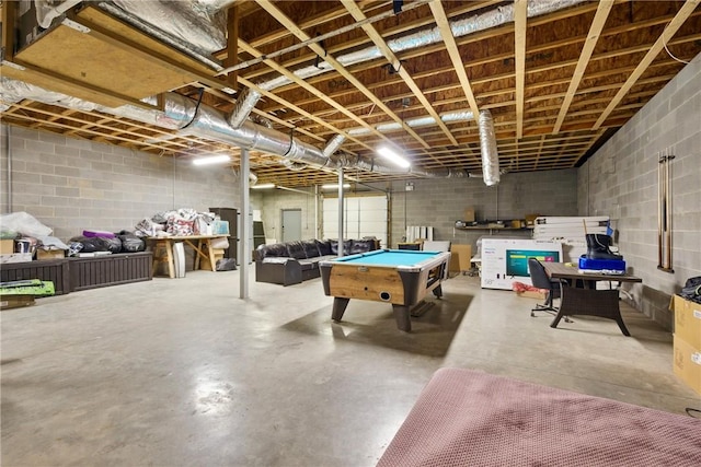 101 Jocassee Falls Rd, Salem, SC 29676 - game room featuring concrete flooring, billiards, and concrete block wall