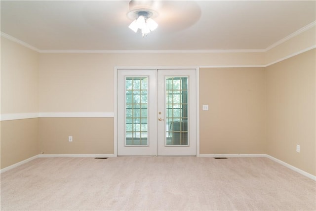 537 Sullivans Way, Seneca, SC 29678 - empty room featuring carpet, crown molding, french doors, and ceiling fan