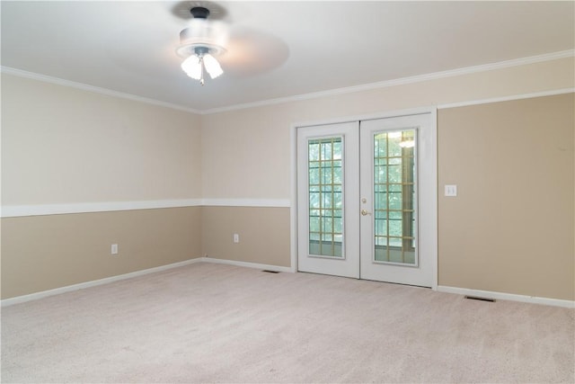 537 Sullivans Way, Seneca, SC 29678 - unfurnished room featuring french doors, ornamental molding, carpet, and a ceiling fan