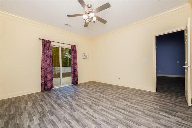 128 Willys Creek Cir, Pickens, SC 29671 - unfurnished room with wood finished floors, ornamental molding, and a ceiling fan